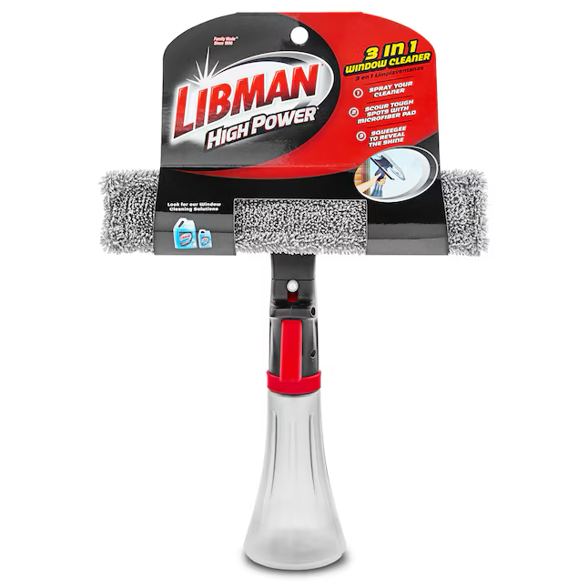 Escobilla de goma de plástico gris Libman de 10 pulgadas con parte superior giratoria y paño de microfibra