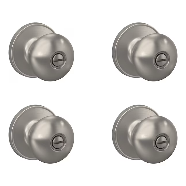 Home Front by Schlage Marwood Satin Nickel Interior Bed/Bath Privacy Door Knob Multi-pack (4-Pack)