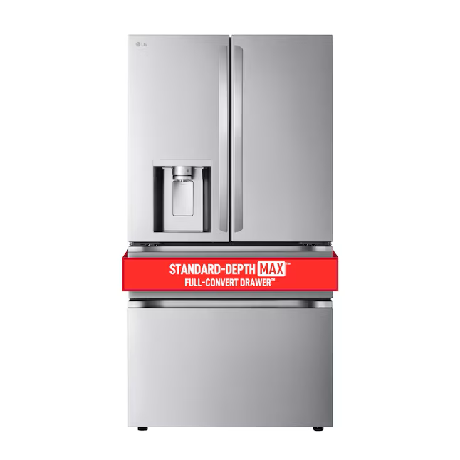 Refrigerador inteligente LG de 4 puertas con puerta francesa, profundidad estándar MÁX., 28.6 pies cúbicos, con máquina de hielo doble, dispensador de agua y hielo (resistente a huellas dactilares) ENERGY STAR