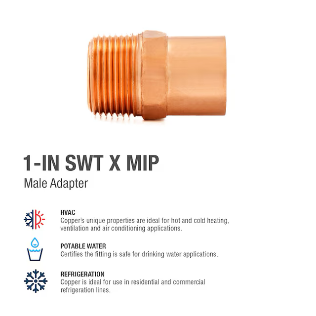 Streamline 1-in SWT x 1-in MIP Copper Male Adapter