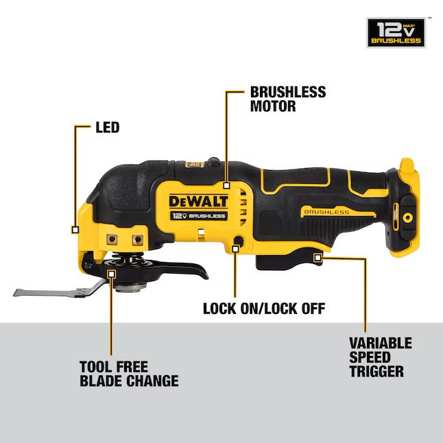 DEWALT XTREME Kit multiherramienta oscilante de 4 piezas, inalámbrico, sin escobillas, velocidad variable máxima de 12 voltios