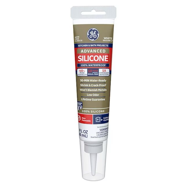 GE Advanced Silicone 2 Kitchen and Bath, Tub and Tile 2.8-oz White Silicone Caulk