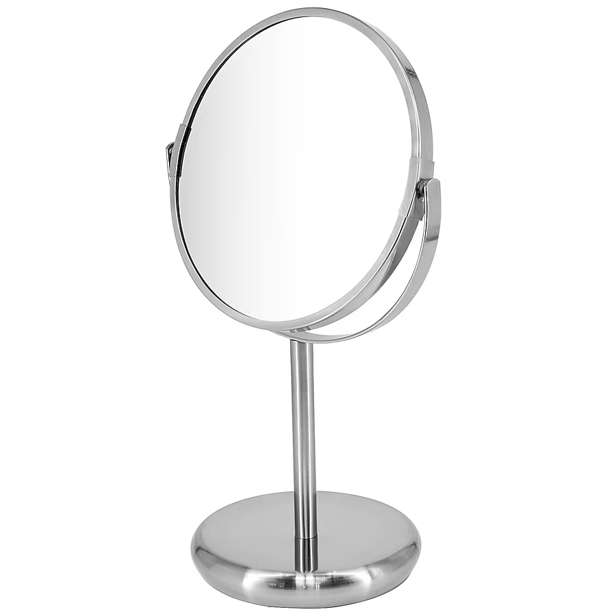 allen + roth 5-in x 12.5-in Brushed Stainless Steel Double-sided 5X Magnifying Freestanding Vanity Mirror