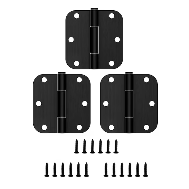 RELIABILT No-Squeak 3-1/2-in H x 5/8-in Radius Matte Black Mortise Interior/Exterior Door Hinge (3-Pack)