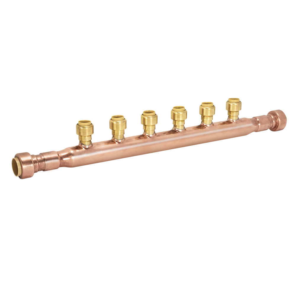 Sioux Chief 3/4" x 1/2" Copper Push-Fit Open Manifold (6-Port)