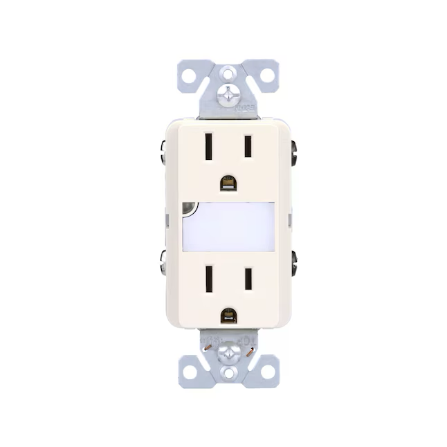 Eaton 15-Amp 125-Volt Tamper Resistant Residential Decorator Outlet with Night Light, Light Almond