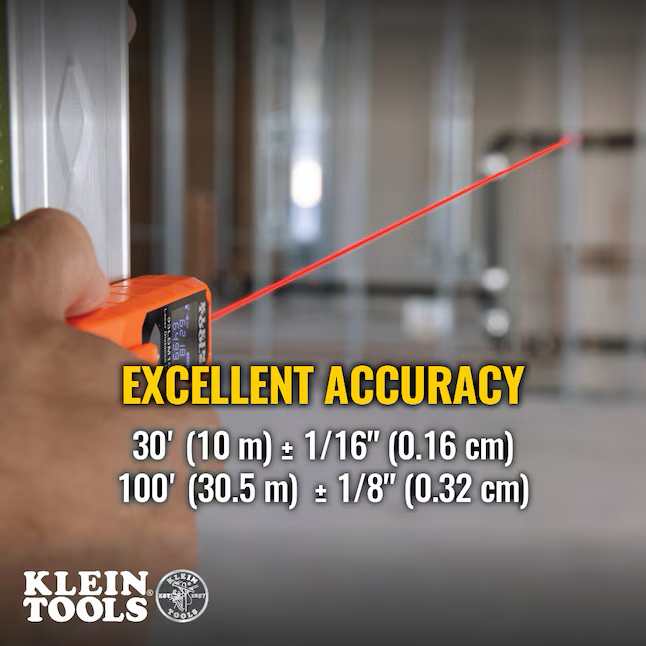 Klein Tools Compact Laser Distance Measure 100-ft Indoor/Outdoor Red Laser Distance Measurer