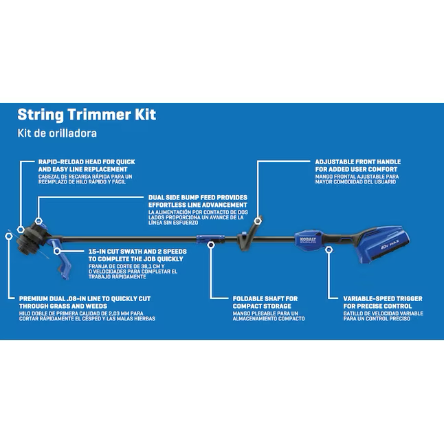 Kobalt Gen4 Recortadora de hilo con batería de eje recto de 40 voltios, 15 pulgadas, 4 Ah (batería y cargador incluidos)