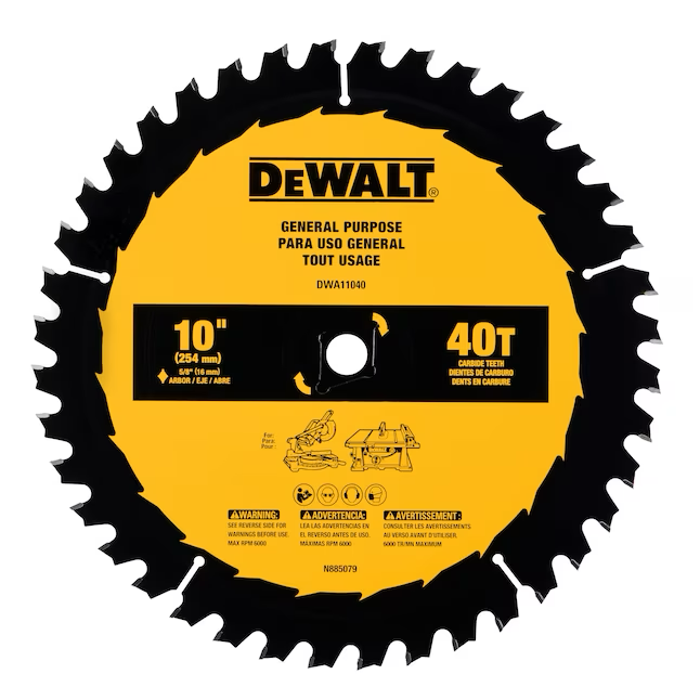 DEWALT Sägeblätter mit großem Durchmesser, 10 Zoll, 40 Zähne, grobes Finish, Gehrungs-/Tischsägeblatt aus Stahl mit Wolframkarbidspitze