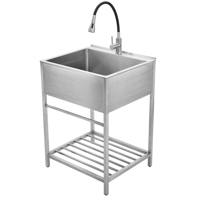 Style Selections 22-in x 25-in 1-Basin Stainless Steel Freestanding Laundry Sink with Drain with Faucet