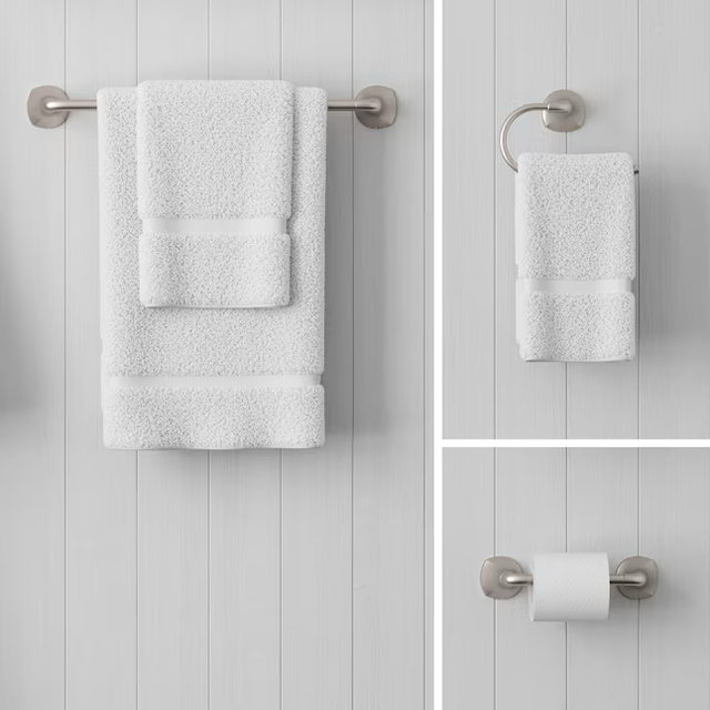 Pfister 3-Piece Rancho Brushed Nickel Decorative Bathroom Hardware Set with Towel Bar,Toilet Paper Holder and Towel Ring