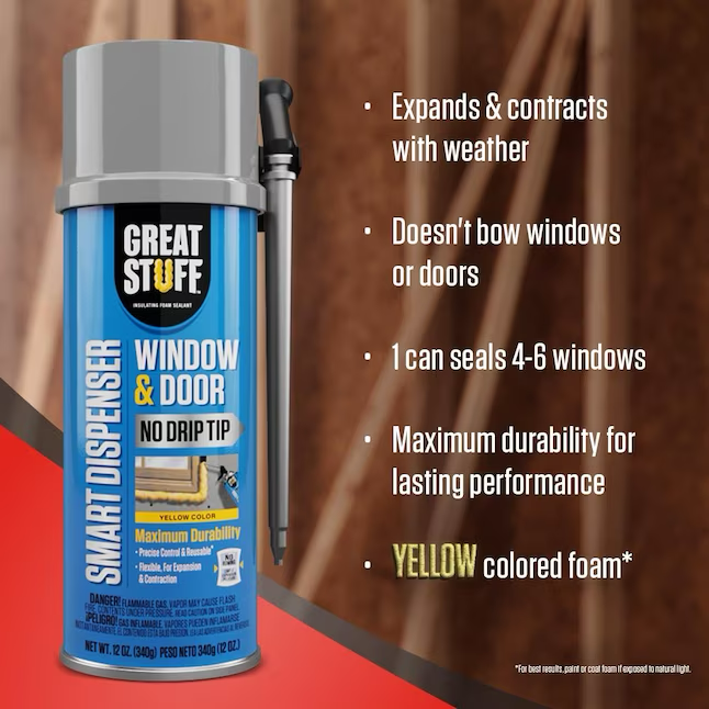 GREAT STUFF Dispensador inteligente de 12 onzas para ventanas y puertas Aislamiento de espuma en aerosol para interiores y exteriores