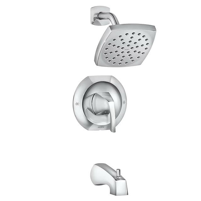 Moen Lindor Chrome 1-handle Single Function Square Bathtub and Shower Faucet Valve Included