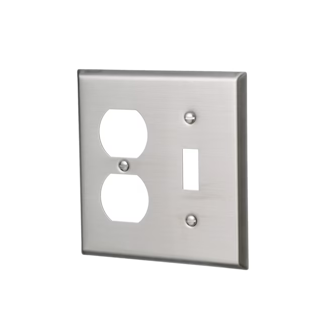 Eaton 2-Gang Standard Size Stainless Steel Stainless Steel Indoor Toggle/Duplex Wall Plate