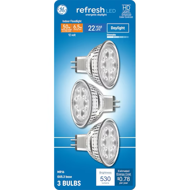 GE 50-Watt EQ MR16 Tageslicht G5.3 Sockel dimmbare LED-Glühbirne (3er-Pack)