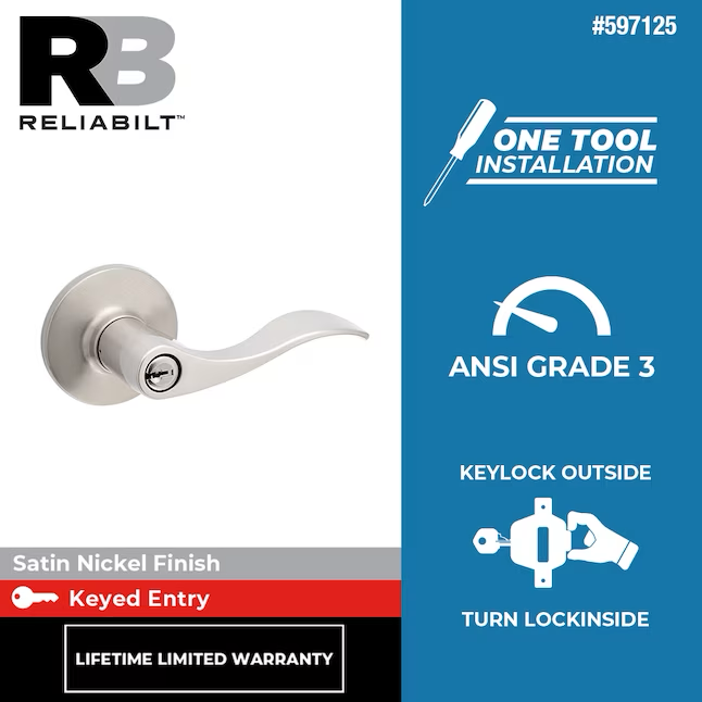 RELIABILT Olivia Satin Nickel Exterior Keyed Entry Door Handle