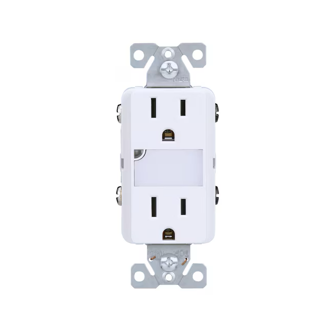 Eaton 15-Amp 125-Volt Tamper Resistant Residential Decorator Outlet with Night Light, White