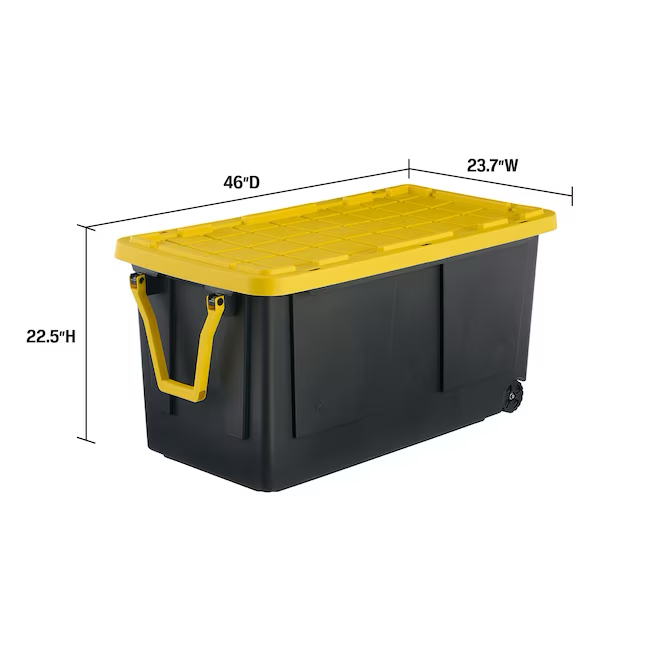 Project Source Commander X-large 75-Gallons (300-Quart) Black and Yellow Heavy Duty Rolling Tote with Standard Snap Lid