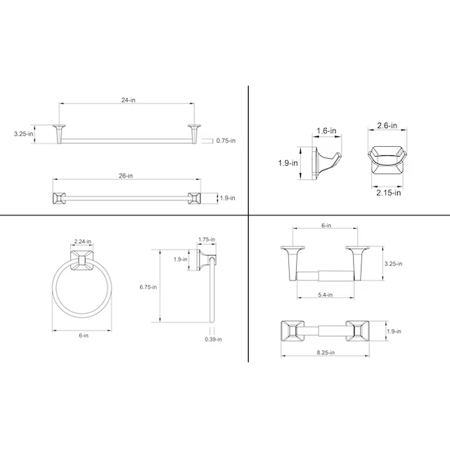 Juego de accesorios decorativos para baño de 4 piezas en negro mate Seton de Project Source con toallero, soporte para papel higiénico, aro para toalla y gancho para bata