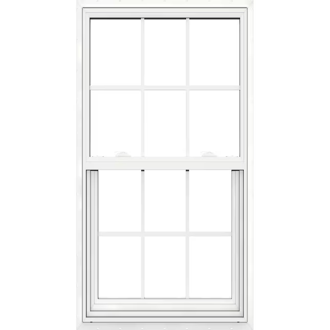 JELD-WEN V-2500 Nueva construcción Ventana de suspensión simple de baja emisividad de vinilo blanco con jamba de 31-1/2 x 59-1/2 x 3 pulgadas con rejillas Pantalla completa incluida