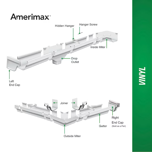 Canaleta estilo K blanca Amerimax de 4,5 x 120 pulgadas