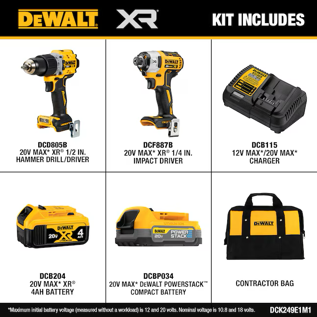 DEWALT 20V MAX XR HD-Impact Kit mit 2 Akkus, Ladegerät und Werkzeugtasche