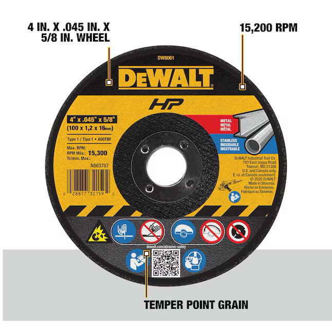 DEWALT HP Hochleistungs-Schleifscheibe aus Aluminiumoxid, 4 Zoll, Körnung 60