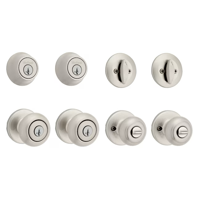 Kwikset Security Cove Satin Nickel Smartkey Außen-Einzylinder-Riegel, kombinierter Türknauf, Contractor Pack mit antimikrobieller Technologie (2er-Pack)