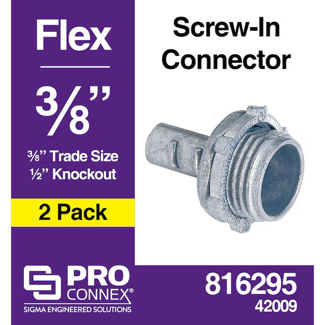 Sigma ProConnex 3/8-in Flexible Die Cast Zinc Screw-in Connector Conduit Fittings (2-Pack)