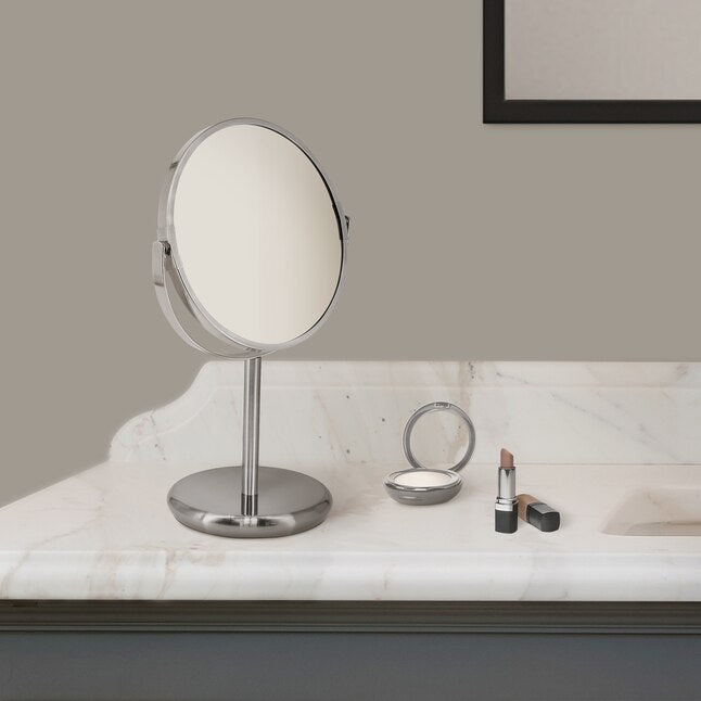 allen + roth 5-in x 12.5-in Brushed Stainless Steel Double-sided 5X Magnifying Freestanding Vanity Mirror