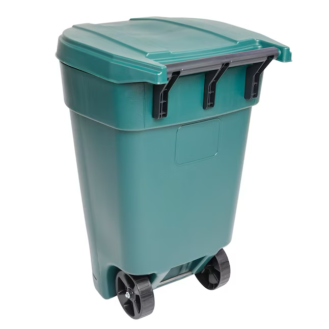 Project Source 50-Gallons Green Plastic Wheeled Trash Can with Lid Outdoor