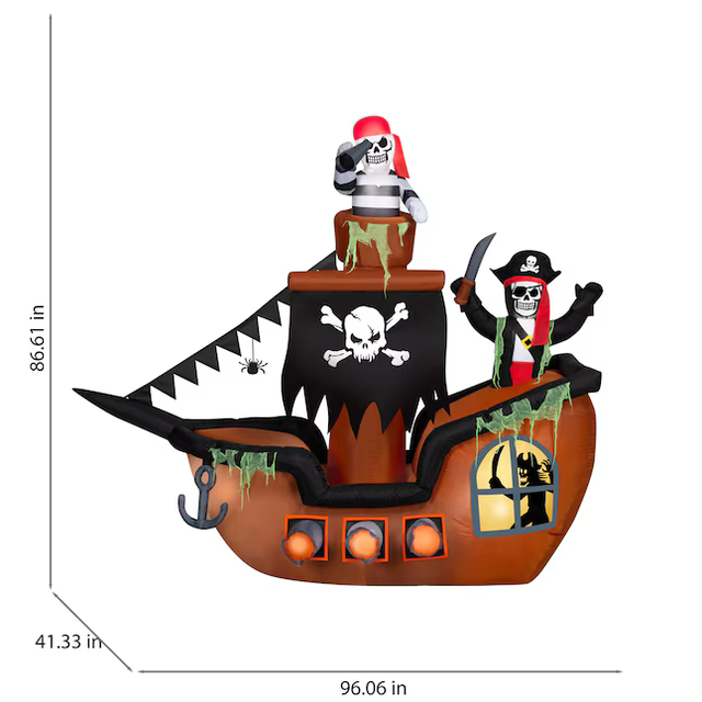 Barco pirata inflable con luces LED de 7 pies de Haunted Living