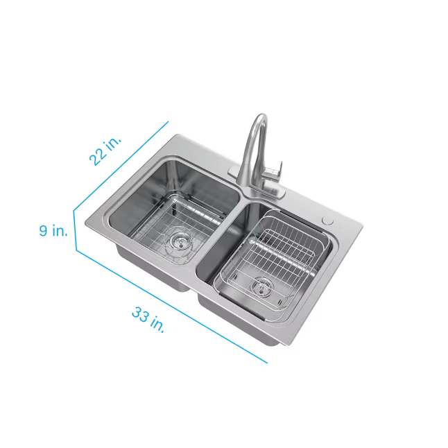 Allen + Roth The Hoffman Collection Dual-mount 33-in x 22-in Stainless Steel Double Equal Bowl 2-Hole Kitchen Sink All-in-one Kit