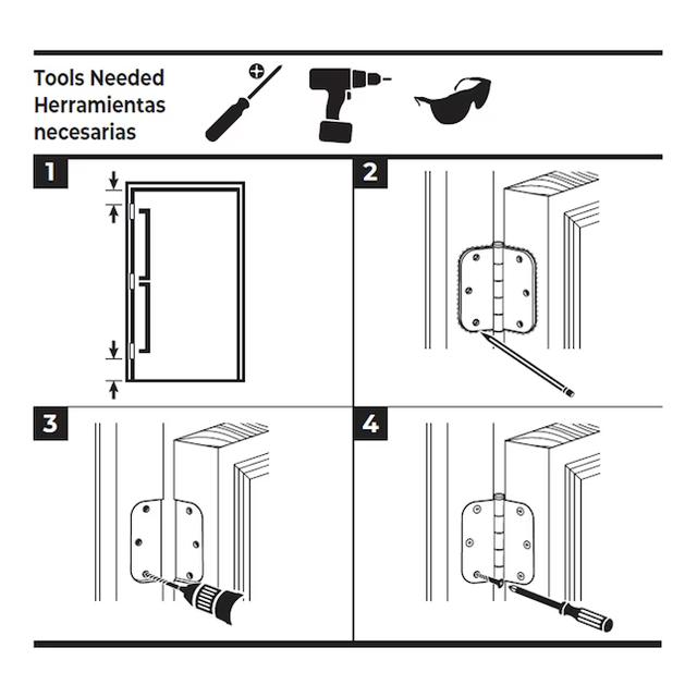 Bisagra para puerta interior embutida negra mate RELIABILT de 3-1/2 pulg. de alto x 5/8 pulg. de radio (paquete de 3)