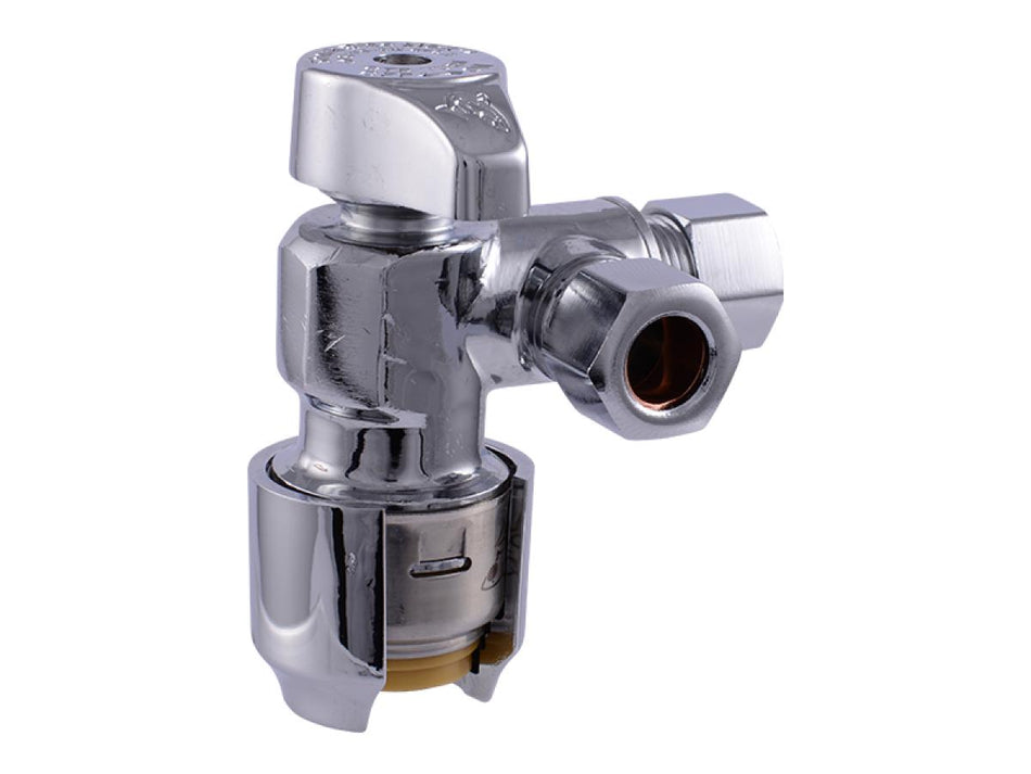 SharkBite 1/2-in Push-to-connect x 3/8-in Compression Brass Quarter Turn Stop Angle Valve