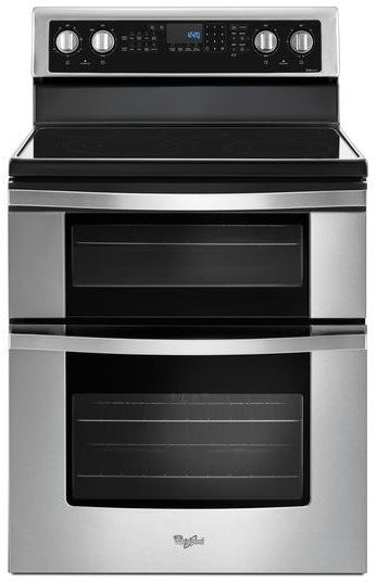 Whirlpool 30-in Glass Top 5 Burners 4.2-cu ft / 2.5-cu ft Freestanding Double Oven Electric Range (Stainless Steel)