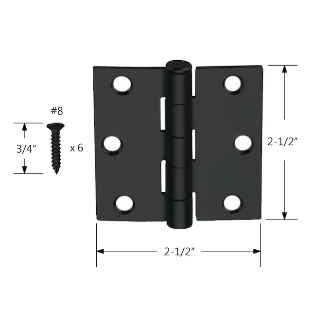 Bisagra para puerta interior/exterior de embutir negra mate cuadrada de 2-1/2 pulg. de alto y 1-1/2 pulg. de RELIABILT