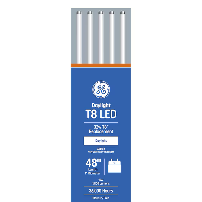 GE Reemplazo de 32 vatios EQ 48 pulgadas luz diurna mediana bi-pin (t8) bombilla de tubo LED lineal tipo A (paquete de 20)