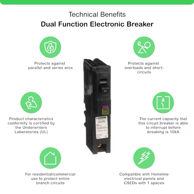 Square D Homeline 20-amp 1-Pole Dual Function Afci/Gfci Plug-on Neutral Circuit Breaker