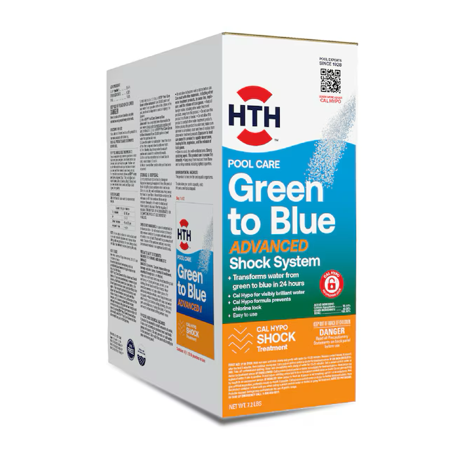 HTH Swimming Pool Advanced Green to Blue Shock, Cal Hypo Granular Shock, 115.2 oz. Bolsa - Transforma la piscina de verde a azul en 24 horas