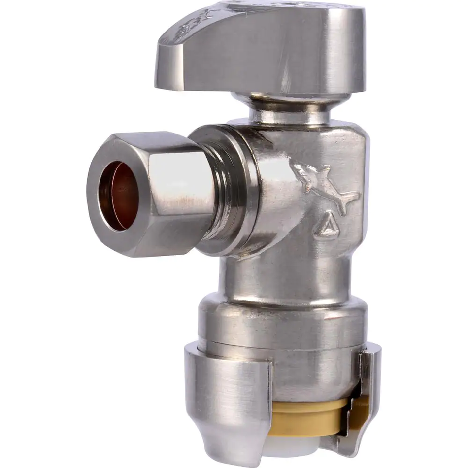 SharkBite 1/2 in. Push to Connect x 3/8 in. O.D. Compression Angle Stop Valve, Brushed Nickel