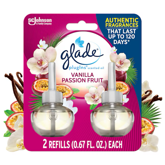 Aceite perfumado Glade, 0,67 onzas líquidas, ambientador de recambio de fruta de la pasión y vainilla (paquete de 2)