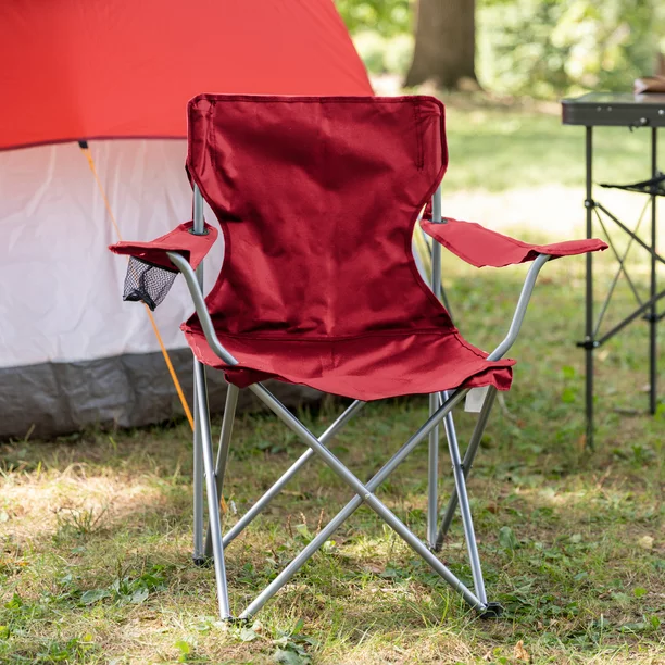 Ozark Trail Basic Quad Klappbarer Outdoor-Campingstuhl für Erwachsene mit Getränkehalter, Rot 