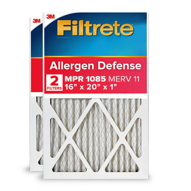 Filtrete 16-in W x 20-in L x 1-in MERV 11 1085 MPR Allergen Defense Extra Electrostatic Pleated Air Filter (2-Pack)