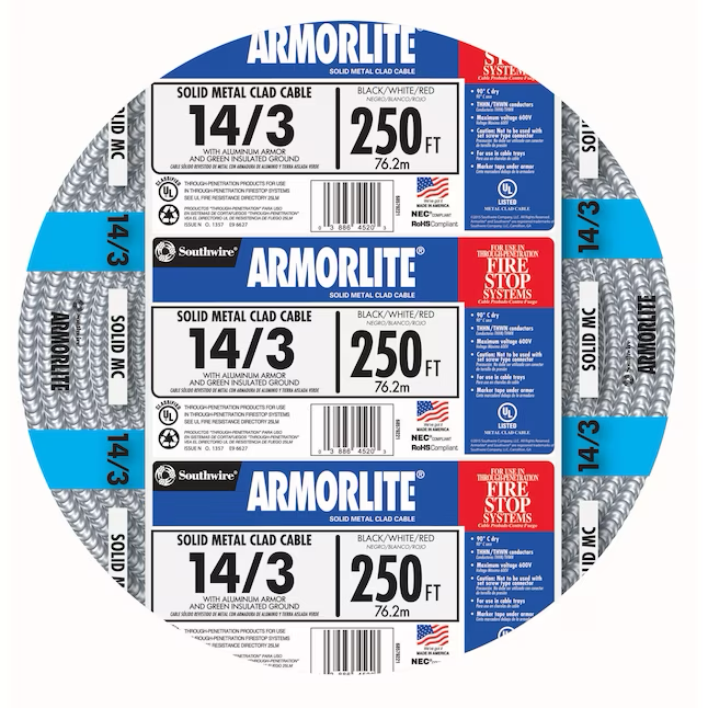 Southwire Armorlite 250-ft 14/3 Solid Aluminum Mc Cable