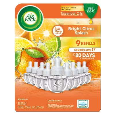 Air Wick Scented Oil Air Freshener, Bright Citrus (9-Pack)