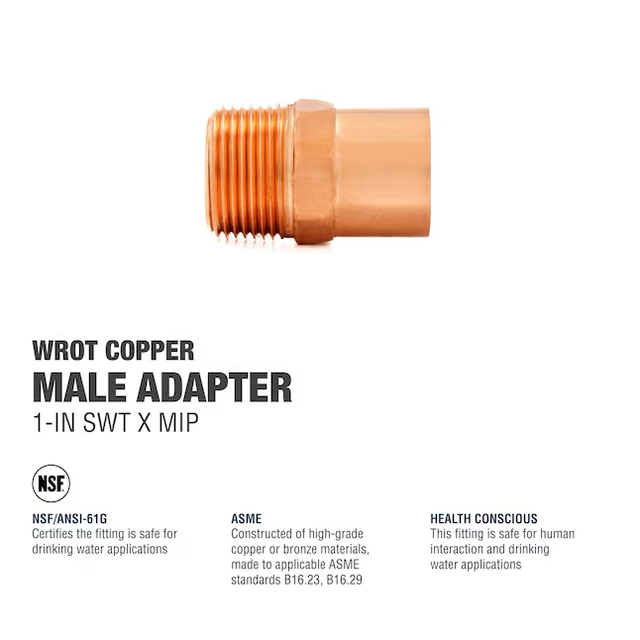 Streamline 1-in SWT x 1-in MIP Copper Male Adapter