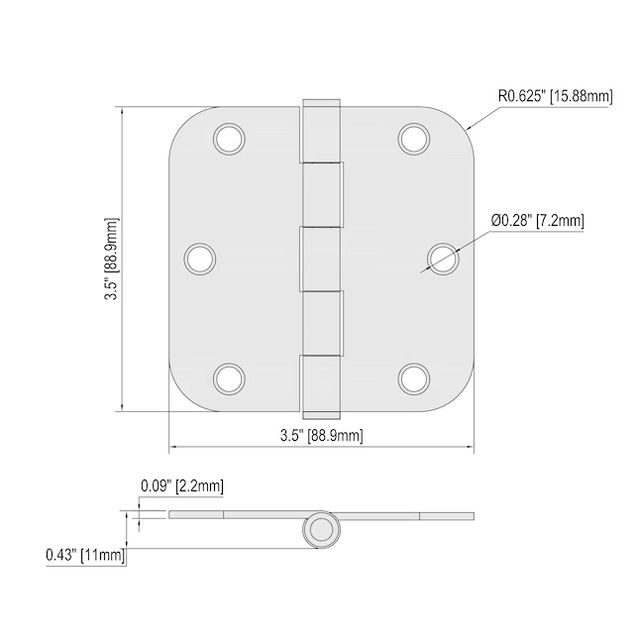 Bisagra para puerta interior de embutir cromada silenciosa RELIABILT de 3-1/2 pulg. de alto x 5/8 pulg. de radio (paquete de 3)