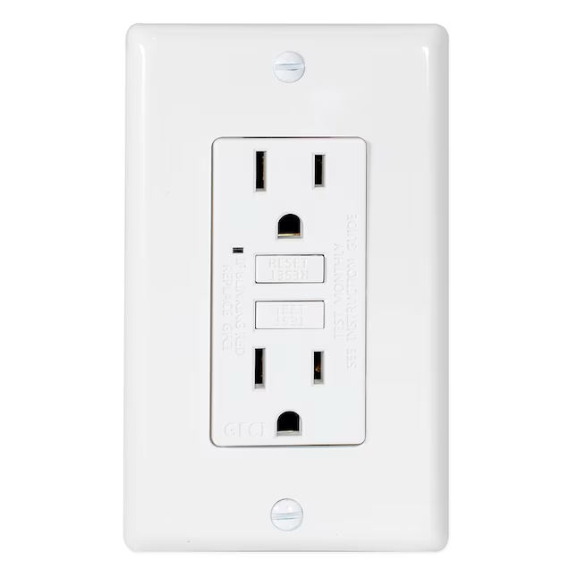 EZ-FLO 15-AMP 125-Volt Duplex Self-Test Slim GFCI outlet with LED Indicator and Wall Plate (White)