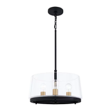 Quoizel Whitlock 3-Light Matte Black and Brushed Weathered Brass Modern/Contemporary Clear Glass Drum Hanging Pendant Light